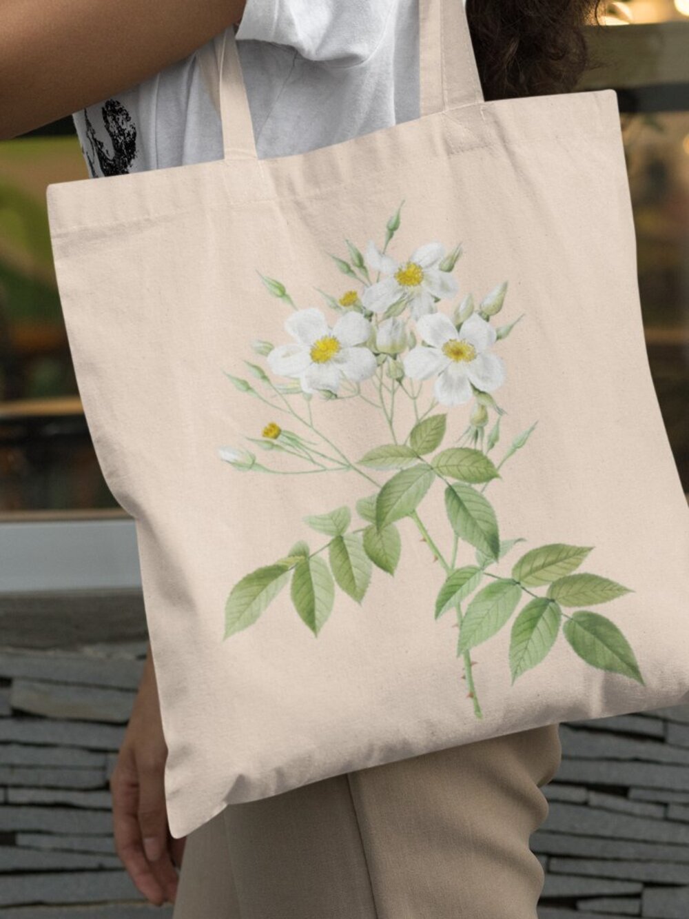Musk Rose Vintage Floral Print Graphic Canvas Tote Bag